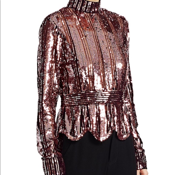 Derek Lam 10 Crosby Pink Sequin Stripe Mockneck Top - Picture 2 of 9